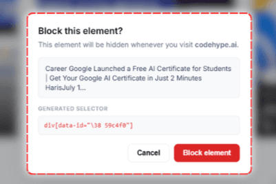Confirmation to block the selected element